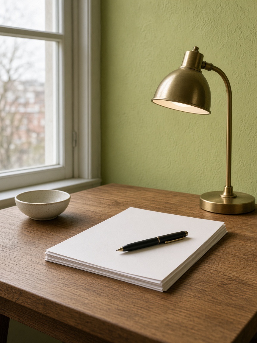 Desk, lamp